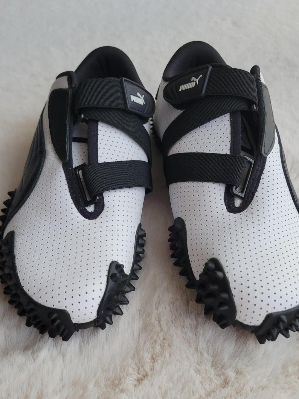 Puma White and Black Perforated Fashion Sneakers with Velcro